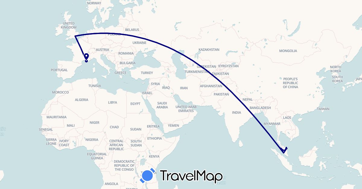 TravelMap itinerary: driving in France, United Kingdom, Malaysia (Asia, Europe)
